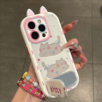 镂空猫咪兔耳朵支架手机壳