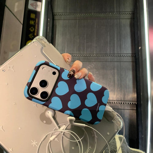 韩风简约蓝爱心肤感磨砂手机壳