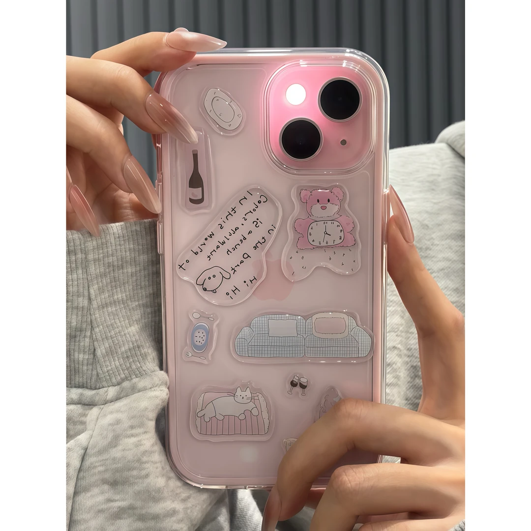 卡通粉熊适滴胶贴纸手机壳