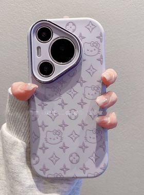 小众拉花可爱动物猫硅胶手机壳适用华为P70/60/50PRO新款紫色苹果11/12/13/14/15/16promax少女心ins风软壳