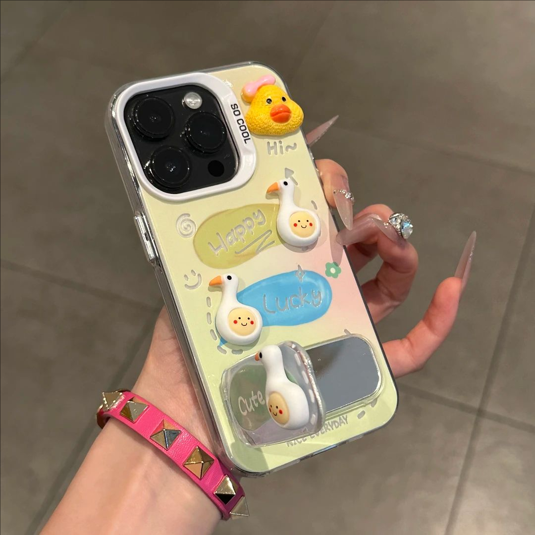ins风卡通Lucky小鸭支架手机壳