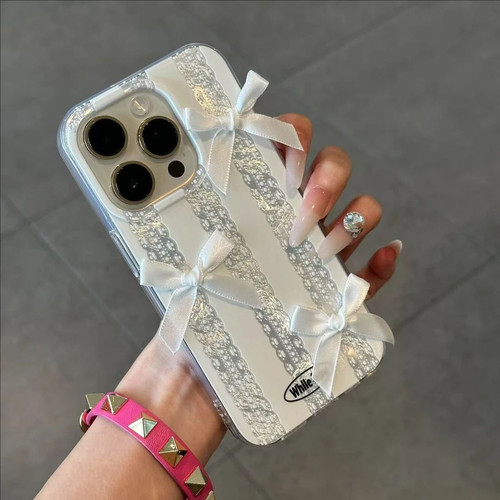 ins少女心竖条蕾丝蝴蝶结手机壳