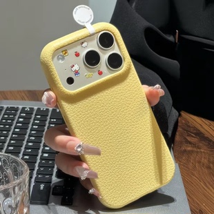 适用iPhone17promax新款黄色皮纹手机壳苹果17/16/15秋冬软壳OPPOfindX9/X8新款vivox300/x200情侣保护套S30