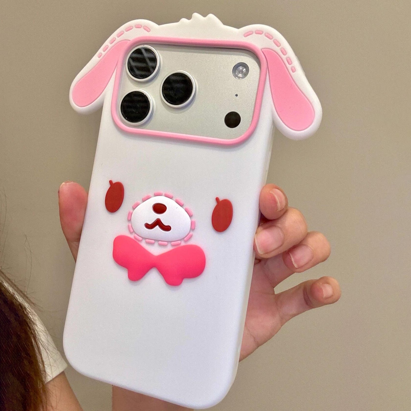 萌系立体耳朵蝴蝶结甜品兔表情适用iphone17promax苹果16手机壳少女心iPhone15Pro卡通17Pro软胶14/13保护套