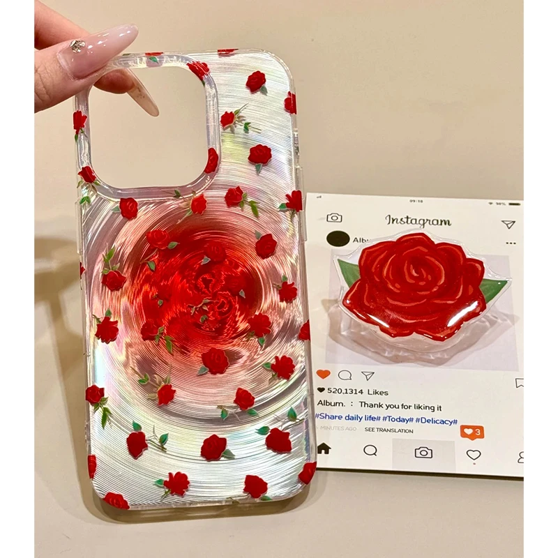 苹果16promax玫瑰花旋转手机壳