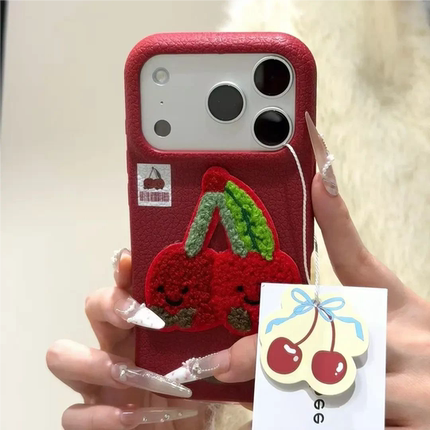 ins刺绣樱桃适用iPhone17/16ProMax手机壳小米17Pro新款红米K80个性note14pro秋冬荣耀magic7/8小众mate70/60