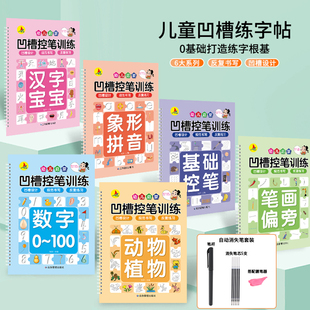 幼儿启蒙凹槽控笔训练-笔画偏旁 动物植物 汉字宝宝 基础控笔等 0基础打造练字根基