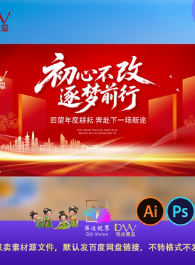 红金周年庆典年会晚宴表彰庆功大会开业奠基主视觉背景展板KV屏ai