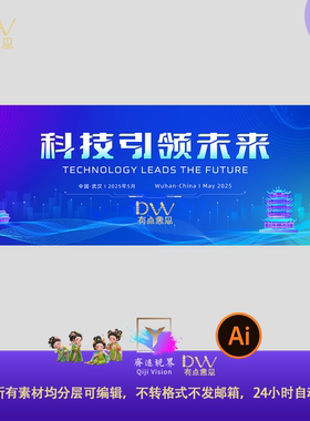 武汉地标蓝色科技峰会论坛KV主视觉海报背景板展板ai格式设计模板