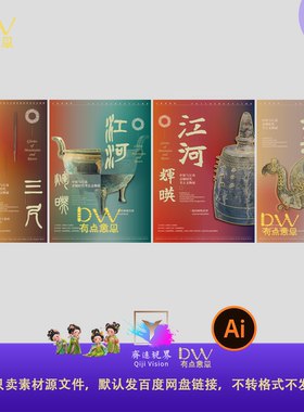 高端质感怀旧博物馆青铜器展览宣传海报设计素材古韵古物古风ai