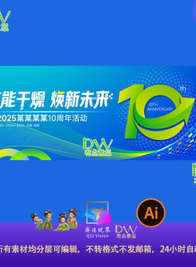 科技蓝色公司企业峰会10周年年会活动宣传主KV视觉背景展板模板ai
