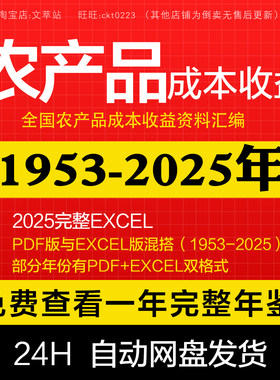 【更新2025】全国农产品成本收益资料2025-1953逐年数据  EXCEL