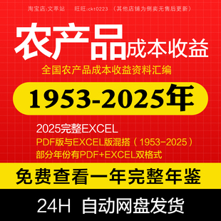 【更新2025】全国农产品成本收益资料2025-1953逐年数据  EXCEL