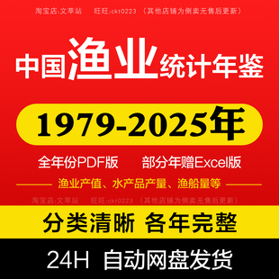 【更新2025】中国渔业统计年鉴2025 2024 2023 2022-1979数据