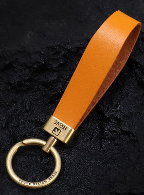 mbox植鞣牛皮真皮头层牛皮钥匙扣挂件圈手工旋转纯铜黄铜钥匙扣