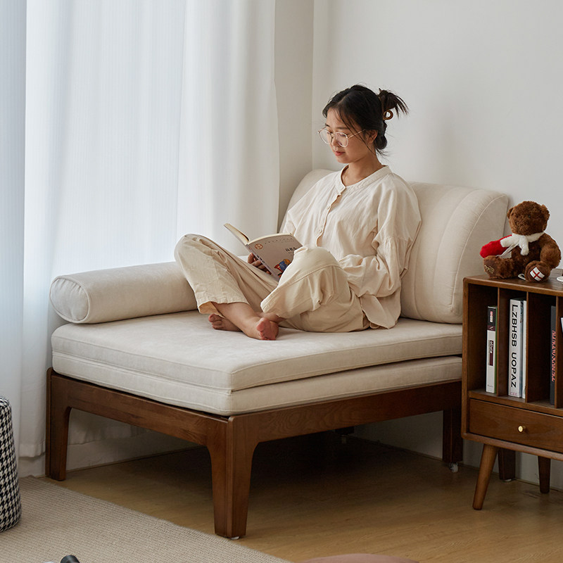 北欧实木沙发床小户型单人书房折叠坐卧两用多功能阳台伸缩沙发床