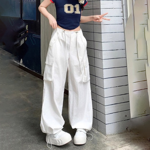 女2025年新款 松紧带工装 2025胺亮色休闲阔腿运动裤 高腰薄款 裤 长裤
