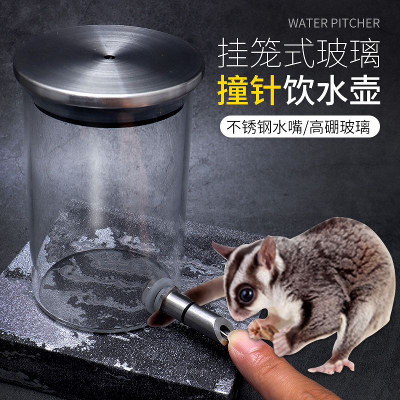 撞针水壶玻璃防咬龙猫松鼠花枝鼠饮水器刺猬蜜袋鼯仓鼠喂水器细针