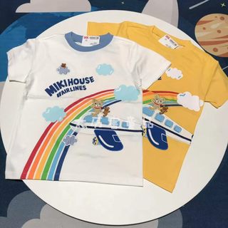 日系2021夏款miki男女儿童装学生卡通飞机大彩虹短袖T恤
