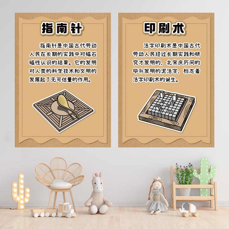 幼儿园四大发明主题区域角班级走廊文化墙装饰环创造纸印刷墙贴画图片