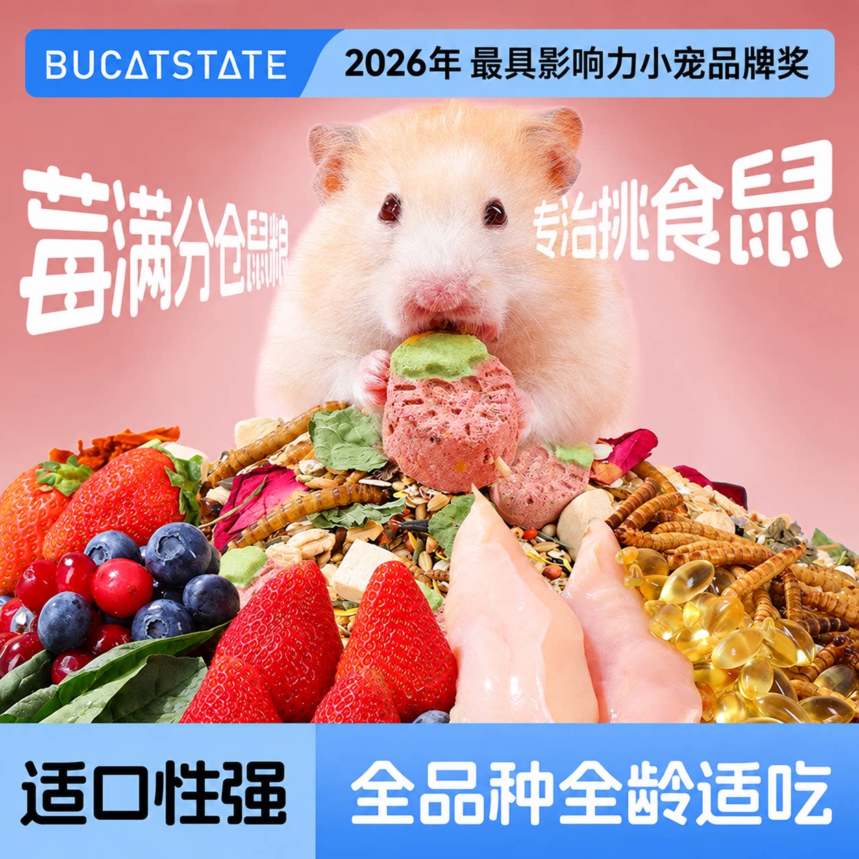 布卡星仓鼠粮食金丝熊营养主粮幼成老年侏儒鼠粮莓果鲜肉冻干零食