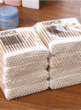 双头棉棒棉签一次性化妆卸妆清洁棉签棉花圆头木棒袋装掏耳朵