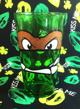 美国进口忍者神龟2绿色醒目玻璃水杯子随手杯可乐冷饮杯礼物收藏