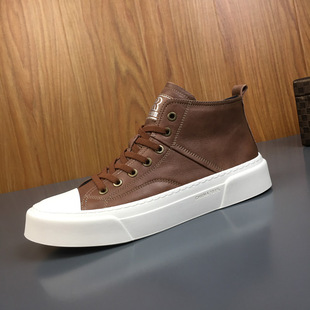 高帮鞋子男款2023秋季新款头层牛皮时尚板鞋百搭软底高邦男士潮鞋