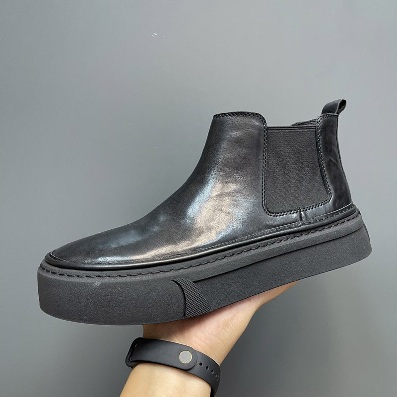 马皮中帮男鞋2025秋冬新款切尔西靴一脚蹬手工男靴休闲加绒马丁靴