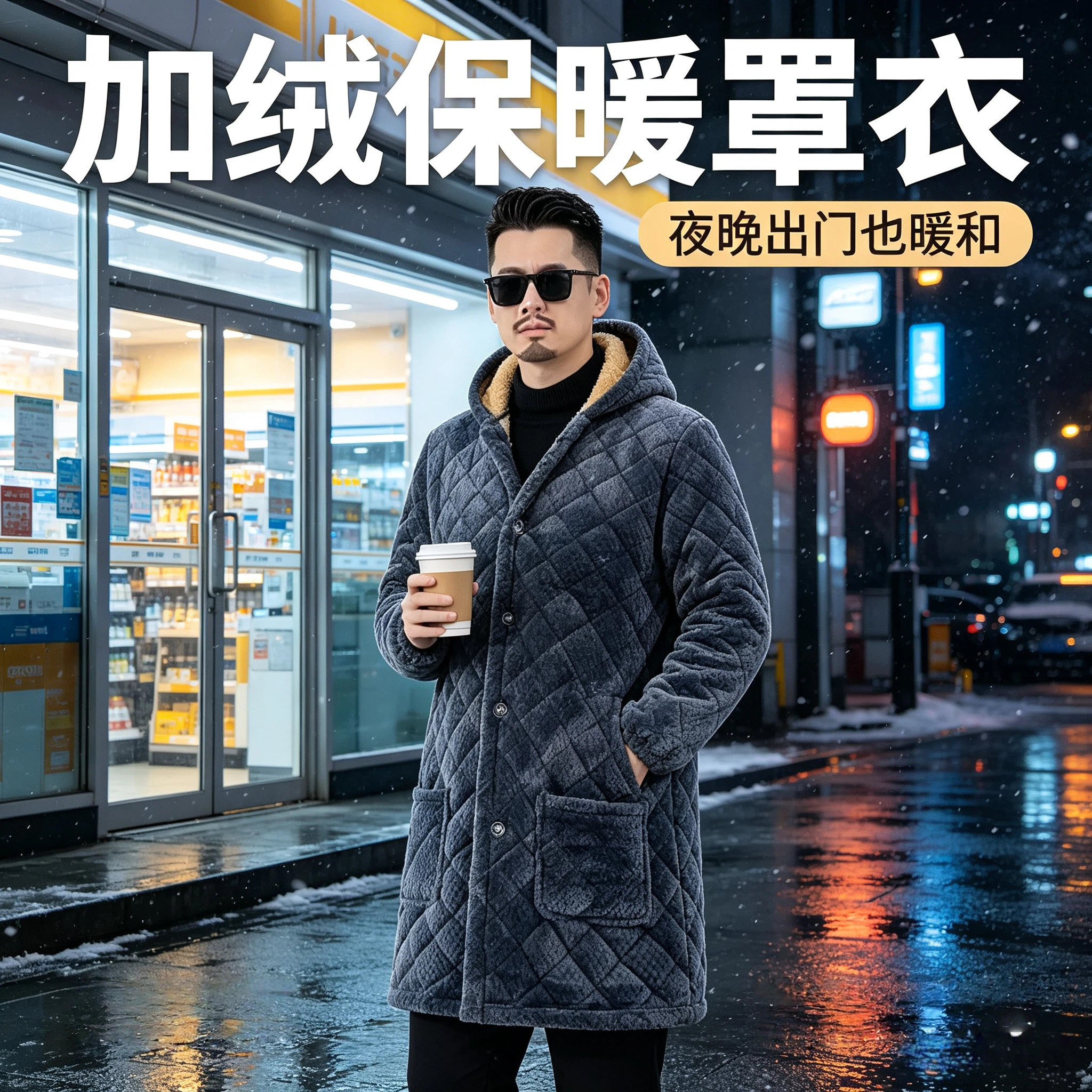 罩衣男款工作服洋气加长过膝工作服冬季加绒加厚长款棉衣棉服外套