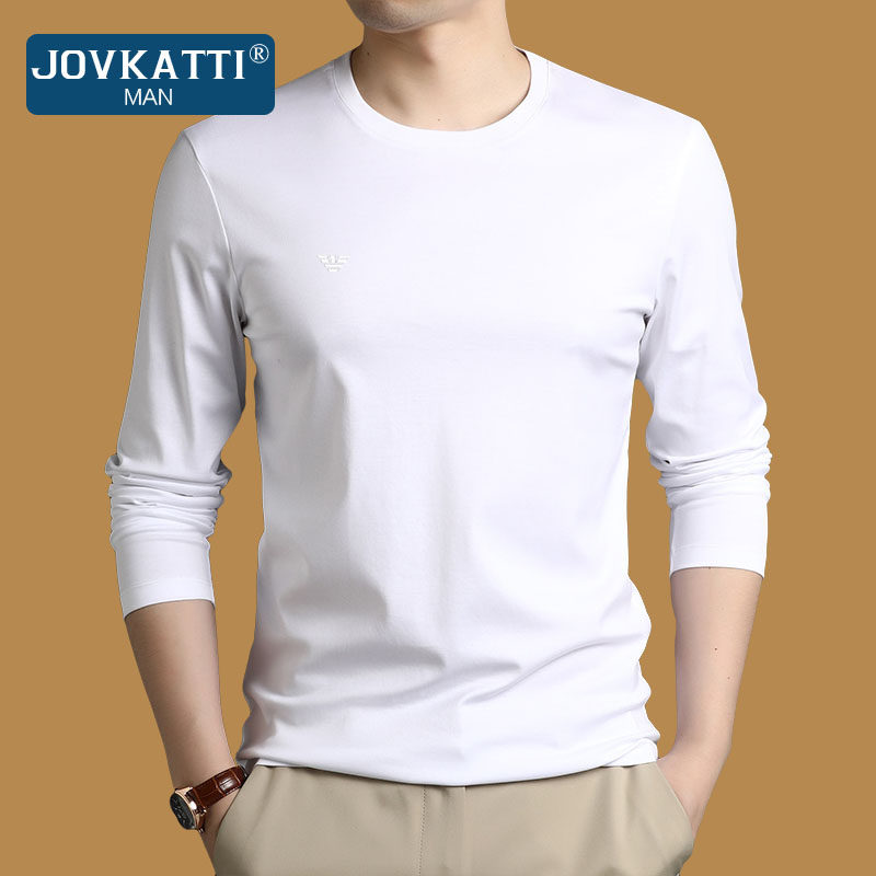 JOVKATTI圆领长袖T恤男士2025春秋新款休闲商务修身薄款打底衫男