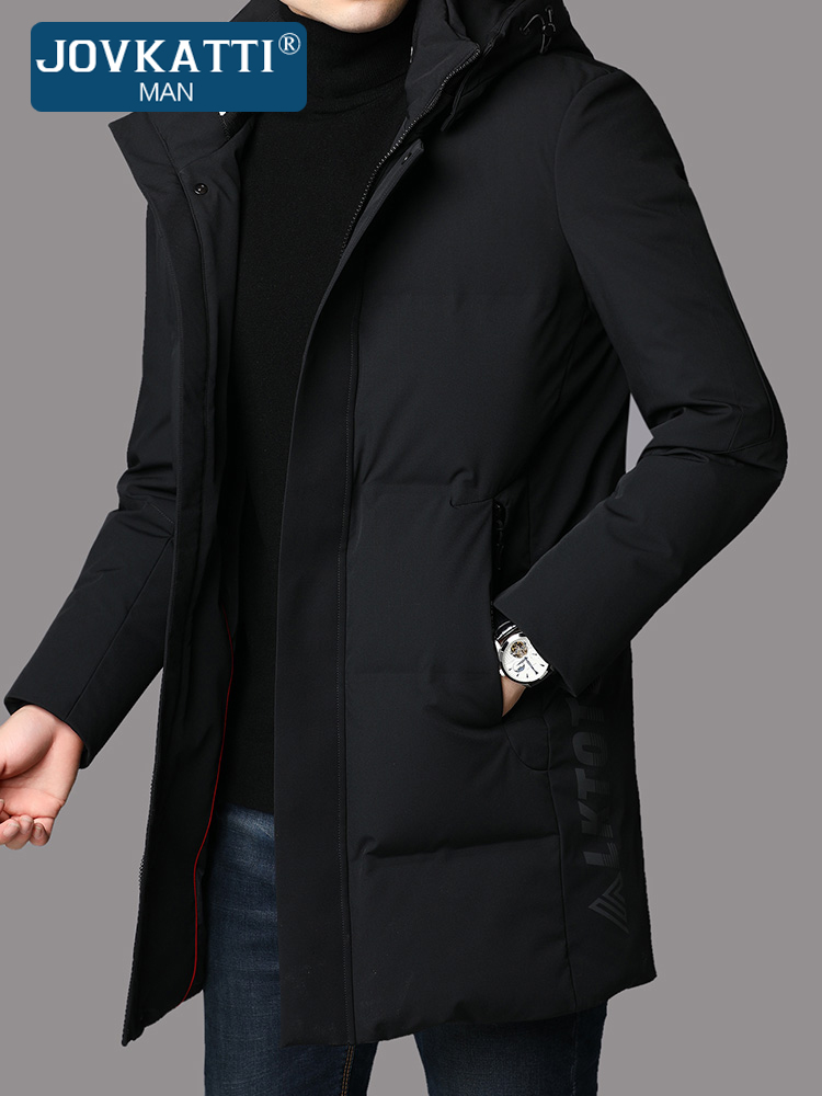 JOVKATTI羽绒服男中长款冬季新款中年休闲男士加厚保暖连帽外套潮