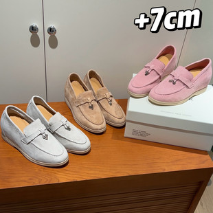 【增高7cm】2026春夏一脚蹬懒人小羊皮真皮老钱风内增高乐福单鞋