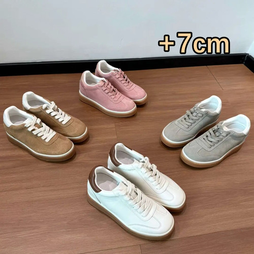 【内增高7cm】超松弛老钱复古真皮小白鞋女2026秋季新款百搭运动