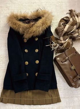 暖冬雅韵 古早氛围感vintage穿搭冬日甜美收腰双排扣外套冬季新款