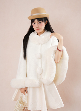 法式贵气千金风无袖珠光连衣裙+斗篷外套女2025秋季新款两件套装