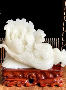 阿富汗玉白菜摆件复古雕刻开业