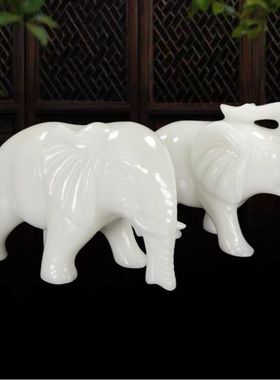 天然阿富汗白玉吸水象玉石大象摆件客厅玄关家居新居精致摆设装饰