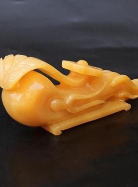 天然米黄玉人参如意玉石摆件人生如意原创自制现代客厅送礼玉摆件