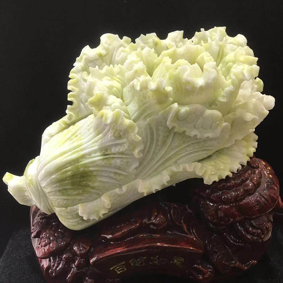 天然蓝田玉白菜摆件开业送礼
