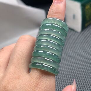 A货浅绿湖水蓝翡翠玉戒指特色冰晴戒圈飘花指环宽边细边吊坠跑环