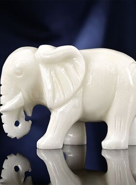 天然阿富汗白玉大象手工雕刻摆件家居玉石象客厅玄关电视柜吸水象