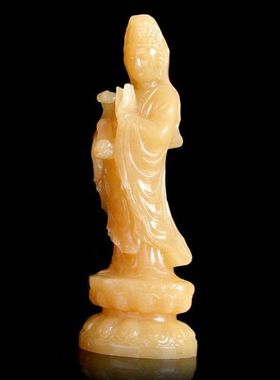 正品天然米黄玉观音松香黄玉石如意观音菩萨佛像家居工艺礼品摆件