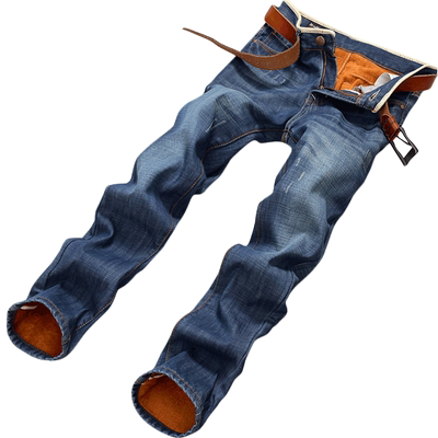 男青年宽松直筒潮牌加绒牛仔裤