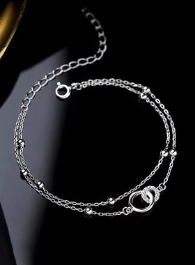925镀银圆环相扣双层手链女生简约小众设计高级感轻奢手链