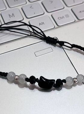 爆款黑猫白猫贝壳手链小众精致编织手工情侣手绳百搭手链手串