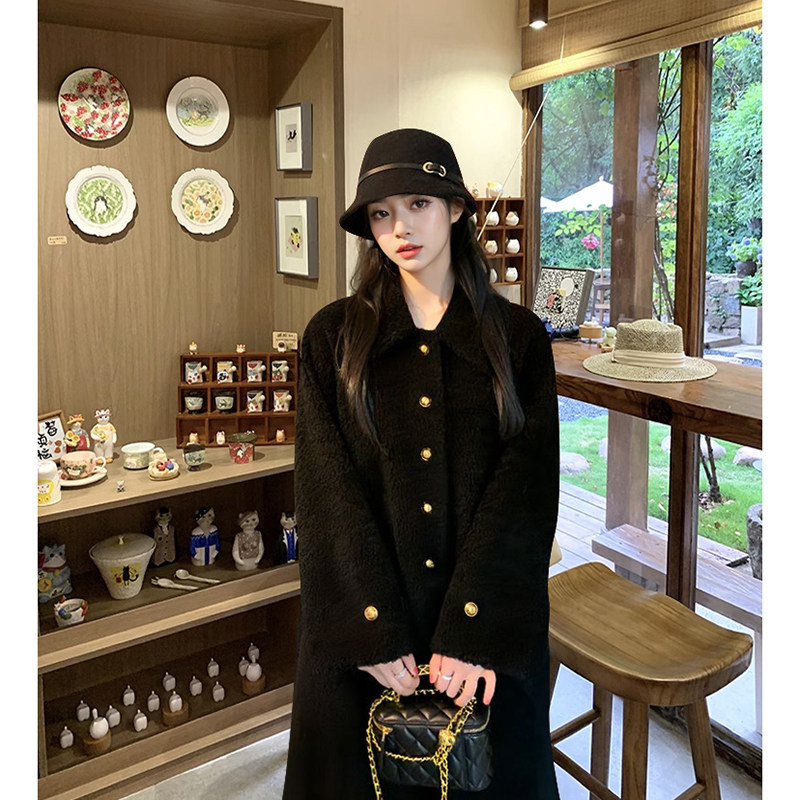 冬季皮毛一体夹棉中长款大衣女