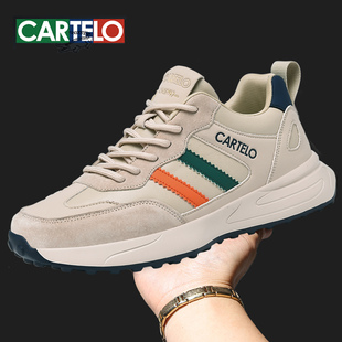 卡帝乐鳄鱼男鞋2025新款秋冬季透气运动鞋皮面男士休闲鞋旅游鞋子