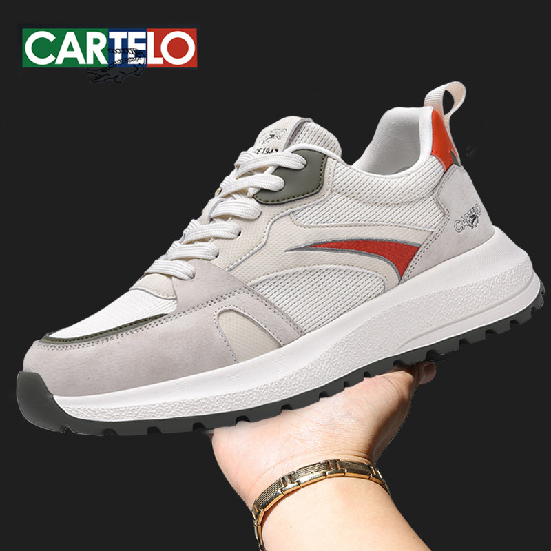 卡帝乐鳄鱼男鞋2025春季新款网面旅游休闲鞋子男士轻便跑步运动鞋