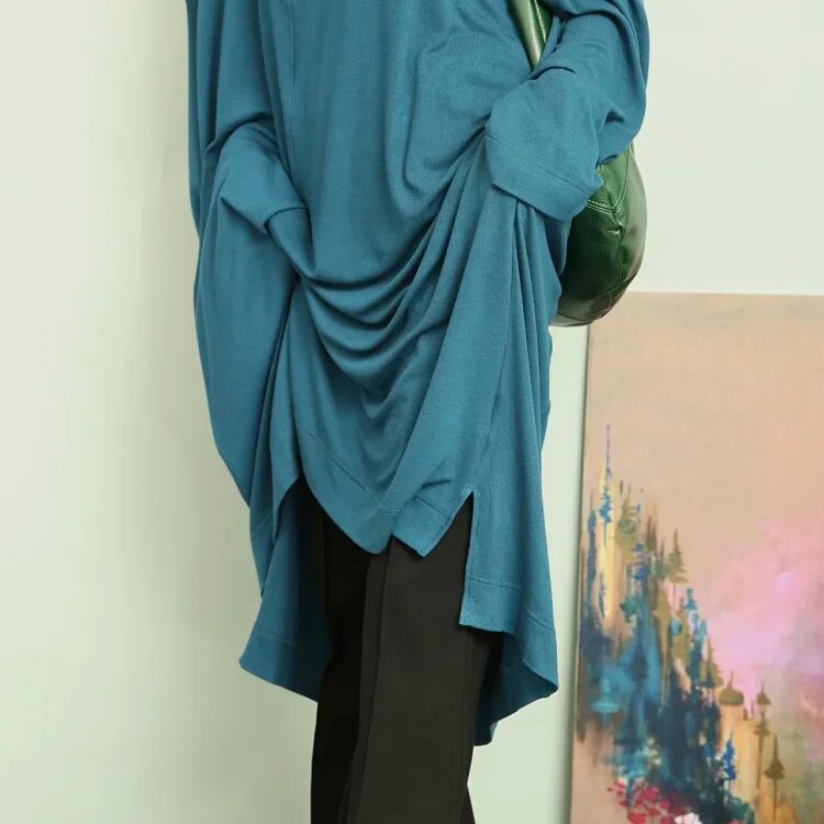 独立设计师品牌 三色独特造型感大廓形中长款长袖针织连衣裙女